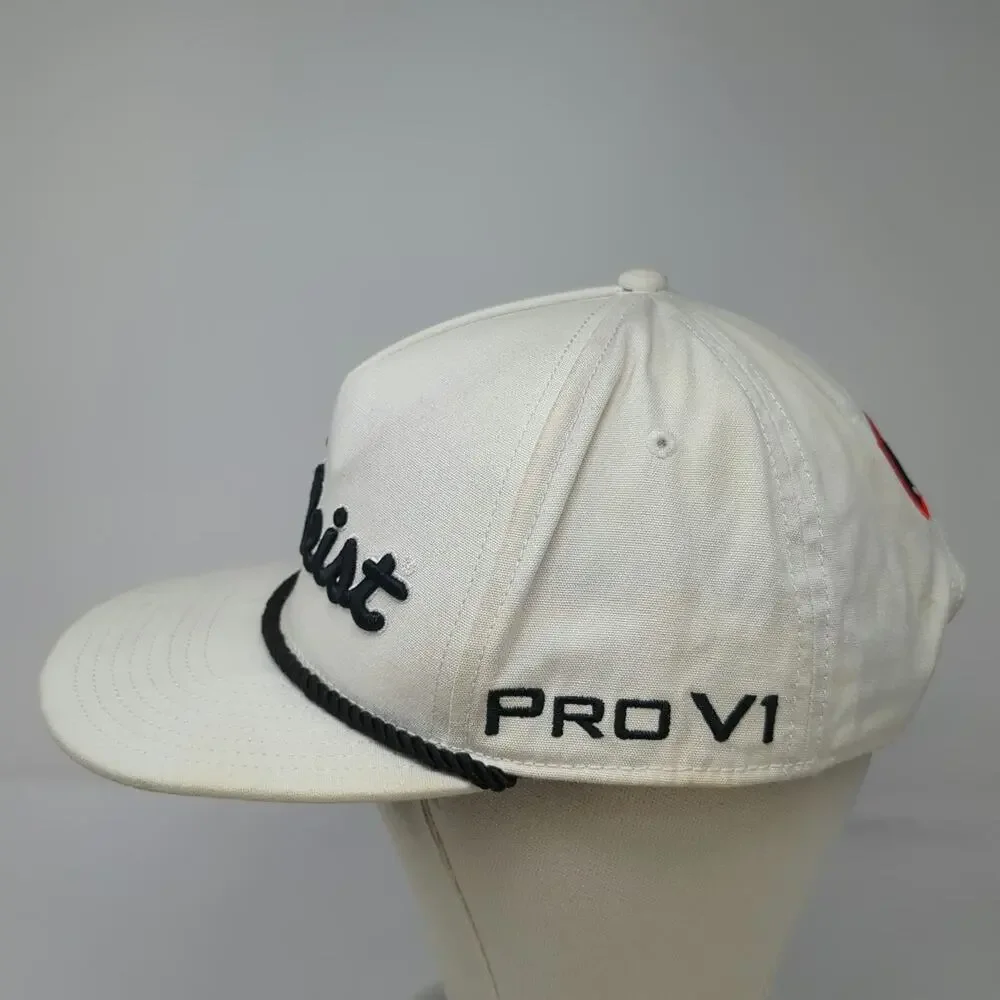 Titleist 5 Panel White Hat One Size Rope Snapback Golf Pro V1 FootJoy Embroidery